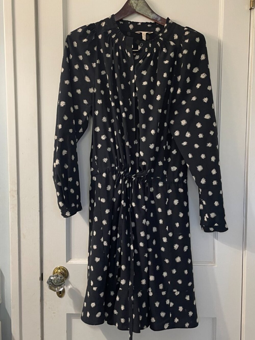 Rebecca Taylor Dandelion-Print Silk Shirtdress, Black Size 12 - Picture 2 of 7
